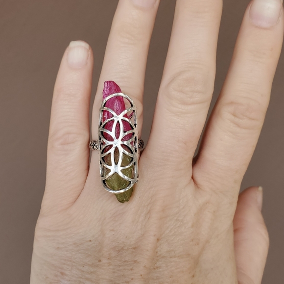 New Caged Bi-Color Tourmaline 925 Silver Ring. - Picture 10 of 14